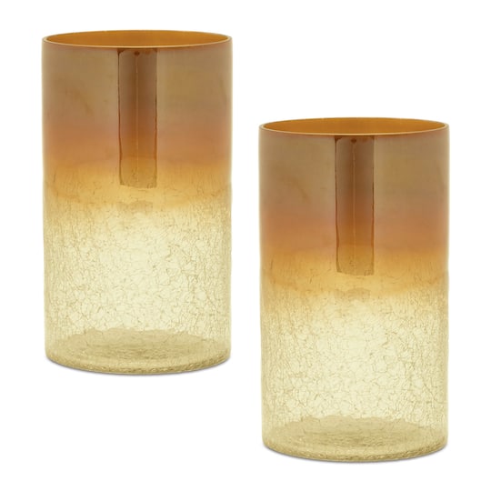 7.75" Gold & Orange Ombre Crackle Glass Candle Holders